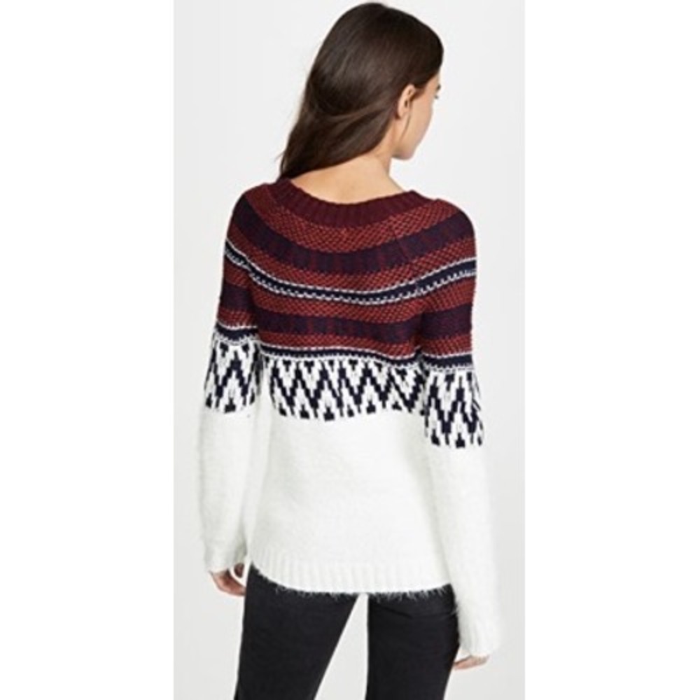 BB Dakota Fair Isle Eyelash Knit Sweater Burgundy White Navy BJ406677 Medium
